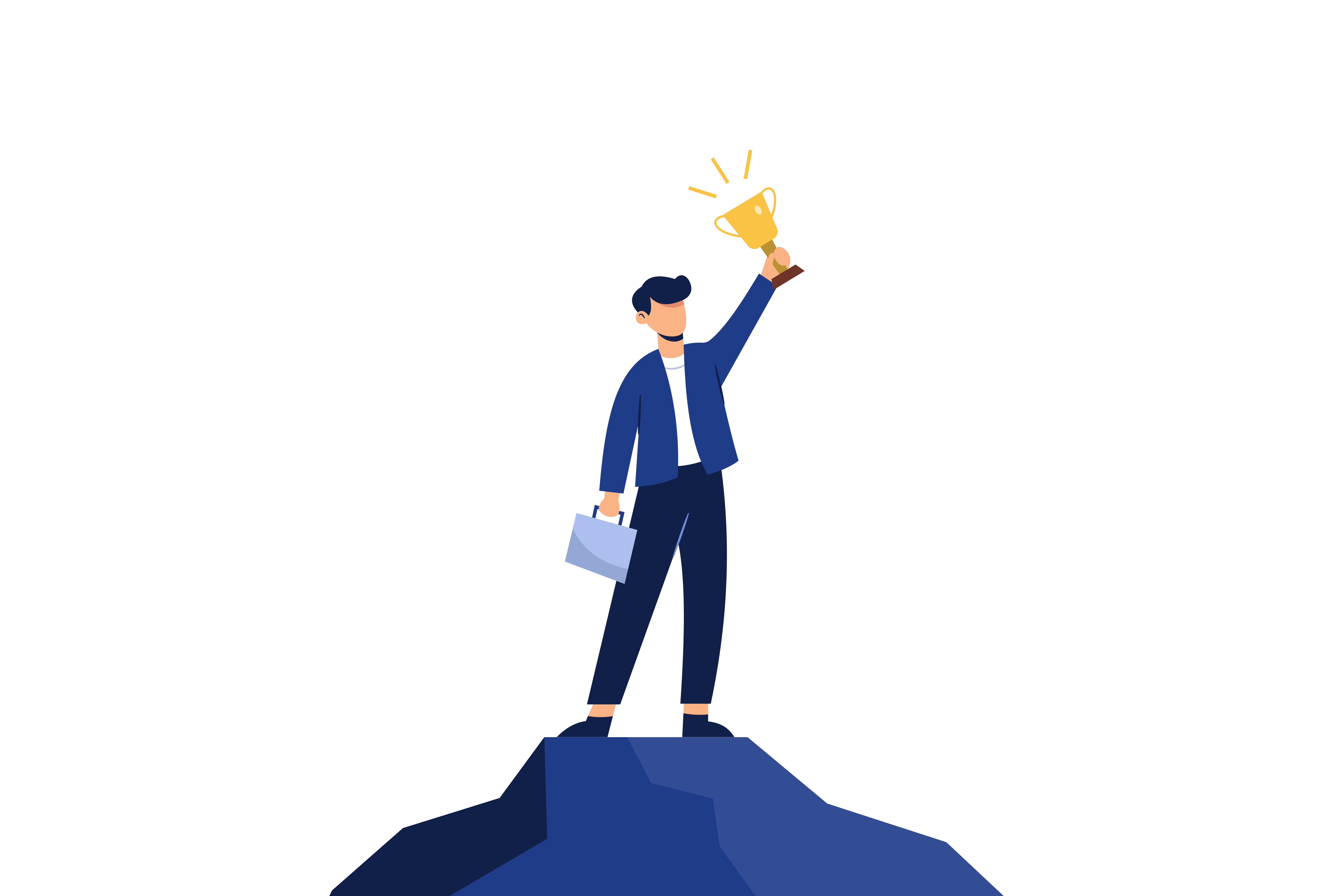 Illustration of success — reaching the summit with a trophy